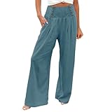 Women Wide Leg Trousers Elastic Waist Cotton Linen Palazzo Pants with Pockets Solid Color Loose Fit Casual Summer Bottoms Z-11