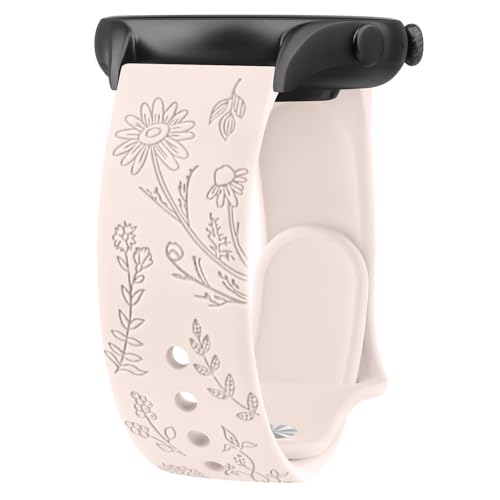 Floral Engraved Bands for IDW13, IDW16, IDW19 Smartwatch, 22mm Soft Silicone Flower Pattern Replacement Strap (Pink Sand)