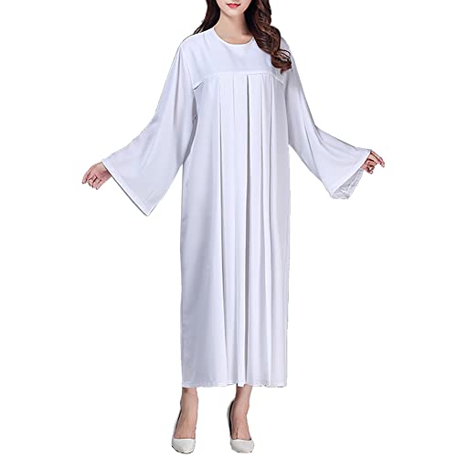 BLESSUME Church Clergy White Choir Robe Liturgical Praise Worship Dance Dress Long Sleeves
