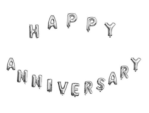 Image of AMFIN Happy Anniversary Letter Foil Balloon /Anniversary Party Decoration Items (16 Letters) - Silver