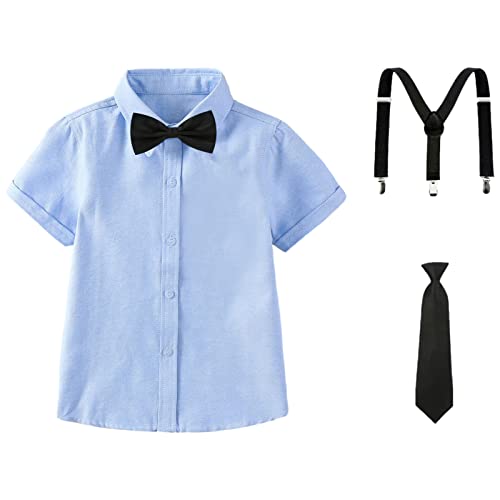 Image of amropi Boy Tuxedo Outfit 5-Piece Long Sleeve Bow-Tie Shirt and Suspender Pants Set for Age 1-13 Years