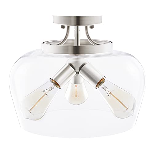 VONLUCE Modern Ceiling Light Fixture with Clear Glass Shade, 3 Light Brushed Nickel Semi Flush Mount Ceiling Light for Kitchen Dining Table Bedroom Entryway Foyer Living Room
