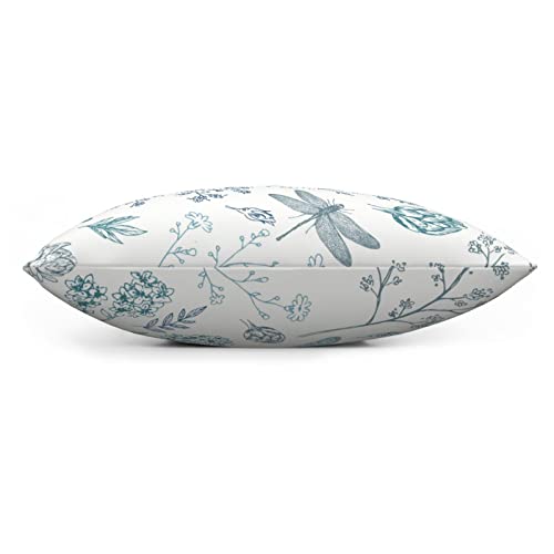 Varun Throw Pillow Covers Vintage Blue Dragonfly Flowers Leaves Design Square Pillowcase For Home Decor Sofa Car Bedroom Pillow Case 18X18Inch #TOP3