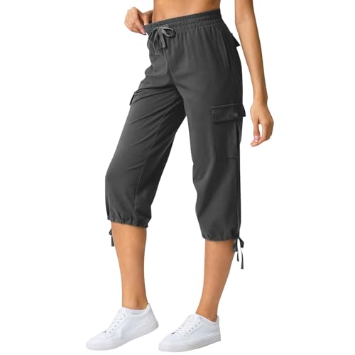 Women Cargo Capris Summer Plus Size Cotton Capris Casual Capri Pants with Pockets Drawstring Capri Sweatpants2