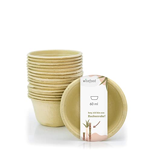 wisefood Zuckerrohr Dipschale - 100 Stück Bagasse Einweg Schale rund...