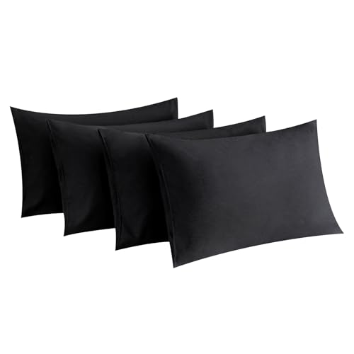 MINIPANDA Black King Size Pillow Cases Set of 4 Envelope Design Pillowcase