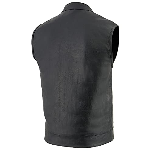 Milwaukee Leather Lkm3710 Men's Black Club Style Leather Vest With Open Neck - X-Large #TOP6