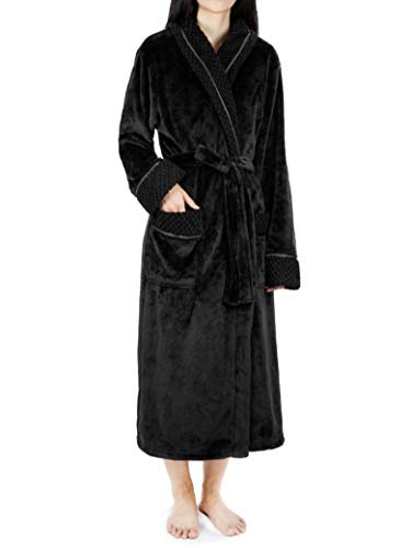 Deluxe Women Fleece Robe with Satin Trim | Luxurious Plush Spa Bathrobe Waffle