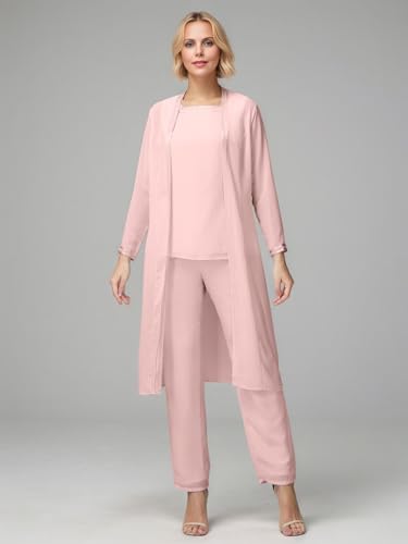 3 Pieces Long Sleeves Mother of The Bride Pants Suits with Jacket Chiffon Formal Evening Dress3