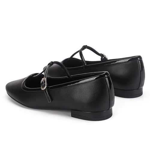 Womens Leather T-Strap Round Toe Flat Mary Janes Vintage Shallow Mouth Cut-Out Ankle Buckle Strap Low Chunky Mary Jane Pumps for Party Prom Daily Casual Work Office4