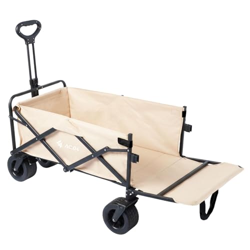 [AC.04]アウトドアワゴン ベージュ 耐荷重120kg 100L〜150L キャリーワゴン キャリーカート ワンタッチ 後ろ開け レジャー キャンプ用品 折りたたみ 大容量 コンパクト [2026年4月上旬より順次発送開始]