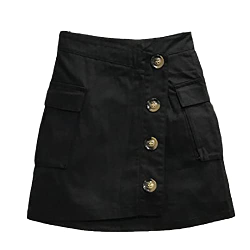 Mini jupe décontractée en denim noir à simple boutonnage pour les sorties d'été