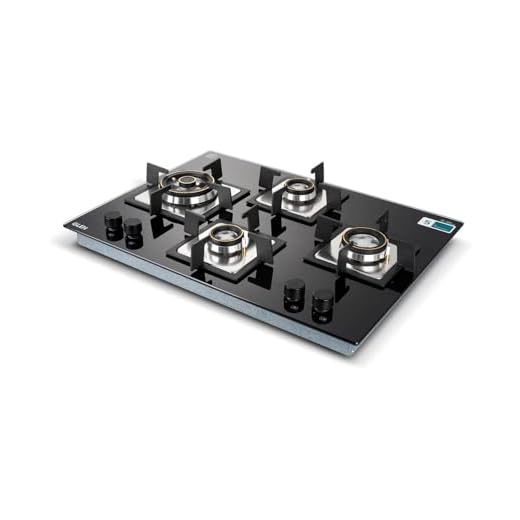 Glen 4 Burner Gas Stove 70 cm Built-In Hob & Hobtop | Auto Ignition | 8mm Toughened Glass Top | Double Ring Forged Brass Burners | LPG Compatible | Black | 2 Year Warranty (BH1074XSQHTTR70)