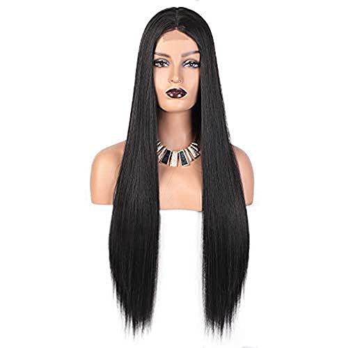 Vigorous Long Straight Black Wigs For Women Synthetic Black Wig Middle Part Hairline Natural Looking Daily Party Wear Full Wig 28 Inches Heat Resistant Fiber Hair(1B) #TOP7