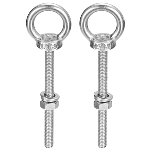 Image of uxcell 2pcs M6 x 70mm Stainless Steel Eye Bolts with Nut Washers and Rings for Hanging Items