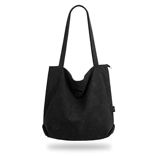 KALIDI Women Tote Bag Corduroy Bag Casual Zipper Tote's Handbag Big Capacity Shoulder Bag with Pockets