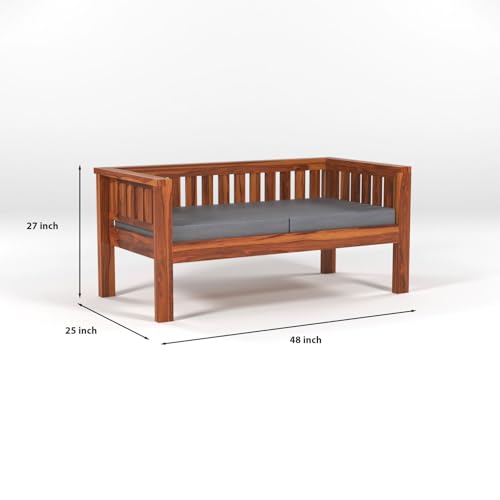 Image of Sheesham Wooden 7 Seater Sofa for Living Room | Rosewood 7 Seater Cushion Sofa Low Height | Solid Wood Sofa Set for Lounge (3+2+2,Honey Finish)