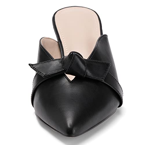 Coutgo Womens Bow Knot Mules Kitten Heel Pumps Slip On Heeled Sandals Pointed Toe Slides Backless Dress Shoes #TOP4