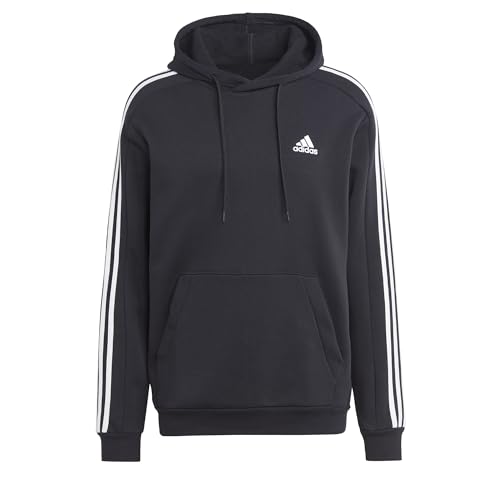 adidas Men's Essentials Fleece 3-stripes Hoodie, Black, Large