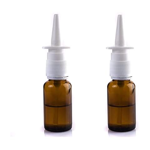 Amber Glass 2- Pack Nasal Spray Bottle 1 oz, Empty, Press Spray Head Refillable, Travel Sized 30 ml vials - No Labels Cover