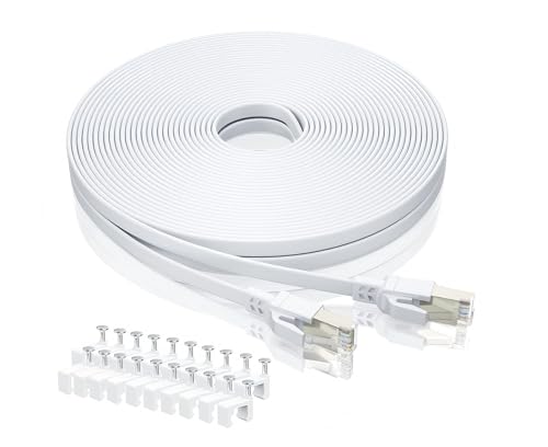 BAHIWOM Cat8 Ethernet-Kabel 10m mit Clips, 40 Gbit/s 2000 MHz Cat 8 Lan Kabel-Netzwerkkabel Gigabit RJ45 Patchkabel, Flach Internetkabel Kompatibel mit Router, mit Modem, mit PC, mit Laptop - Weiß