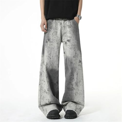 Men's Contrast Color Straight Loose Trousers Wide Leg Streetwear Casual Jeans3