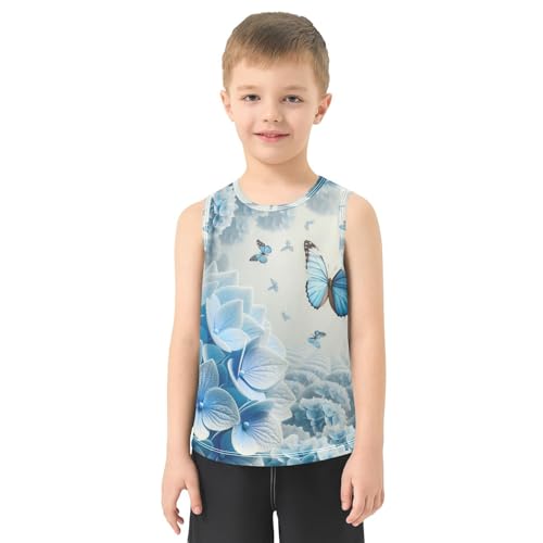 susiyo Hydrangea Flowers Butterfly Boys Sleeveless Tank Top Girls Athletic T Shirt2