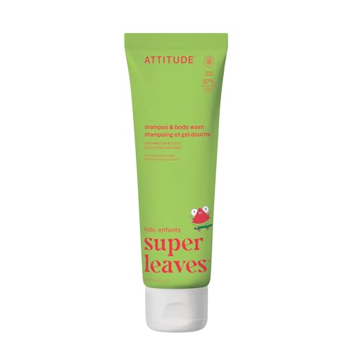 Image of ATTITUDE Shampoo and Body Wash for Kids, EWG Verified, Dermatologically Tested, Plant- and Mineral-Based Ingredients, Vegan, Watermlon & Coco, 8 Fl Oz
