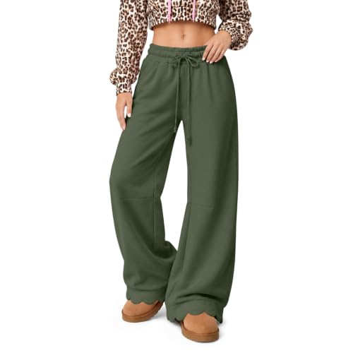 Womens Wide Leg Sweatpants Baggy Scalloped Drawstring Sweatpants Pants - image 2