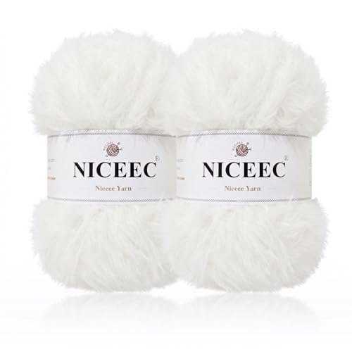 NICEEC 2 Skeins Super Soft Fluffy Yarn, Chunky, Faux Fur,