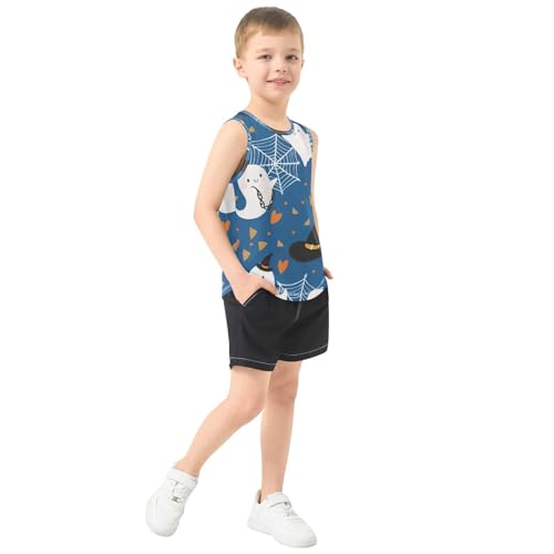 Bolaz Boys Athletic Quick Dry Tank Top Sleeveless Workout T Shirts Age 11-15,Ghost Hat Spider Web Pattern4