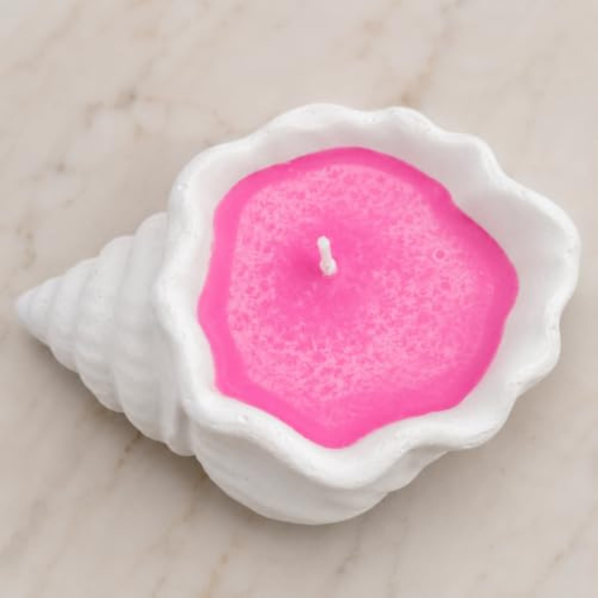 Conch Shell Decorative Candle with Pink Wax, Sculptural Seashell Design