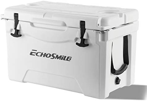 EchoSmile 35QT White Rotomolded Cooler, 5 Days Portable Ice Chest, Ice Cooler with Built-in Cup Holders, Bottle Openers, and Fish Ruler, Suit for Camping, Picnic, BBQ and Other Outdoor Activities