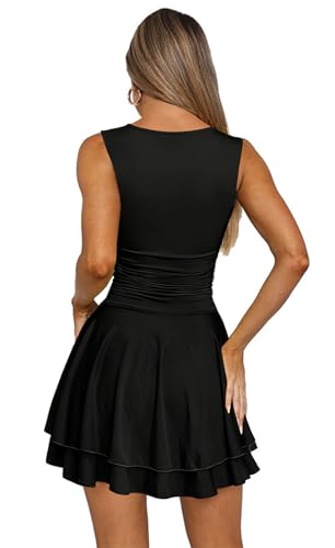 ybskg womens ruffle hem sleeveless ruched elastic waist mini dress