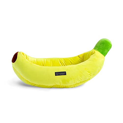 NANDOG Insta Fun Banana Dog & Cat Bed - Ultra Soft Micro Plush with Foam Cushioning - Cozy & Supportive Pet Lounger with Fun Fruit-Inspired Design