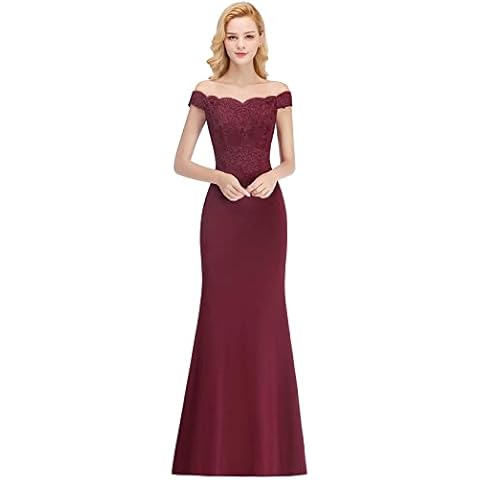 MisShow Womens Embroidery Lace Mermaid Formal Gowns and Evening Dresses Long,Burgundy,4 Cover