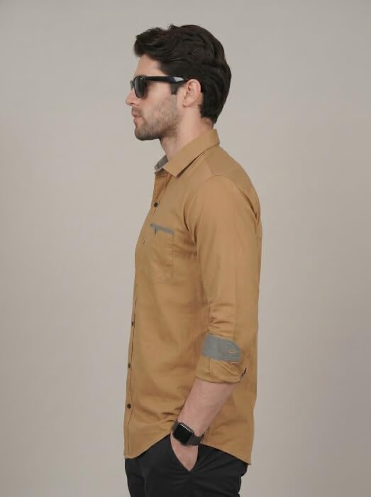 Image of Diverse Men's Cotton Blend Shirt with Pocket Design Spread Collar Full Sleeves Regular Fit and Standard Length | Comfortable Cotton Casual Shirt for Man