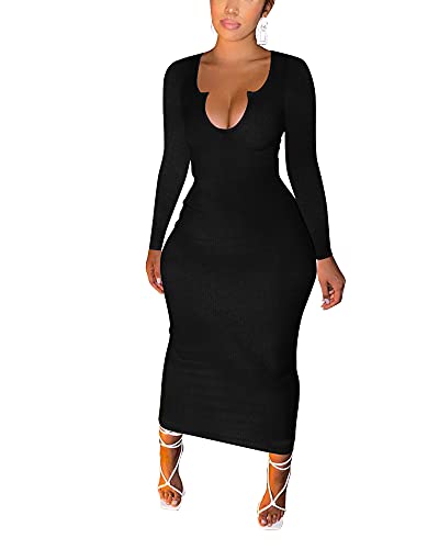 Image of Women Sexy Two Piece Skirt Outfits Long Sleeve /Sleeveless V Neck Bodycon Ribbed Knitted Maxi Club Party Dress
