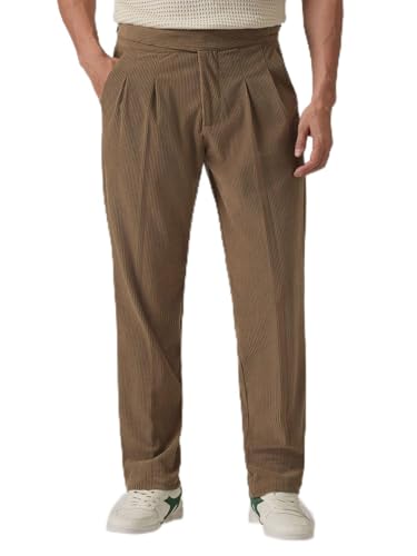 Image of Banana Club Men's Corduroy Gurkha Pants - Classic Cream Cotton Trousers with Regular Fit and Distinctive Waist Design for Casual Wear
