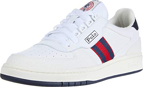 Polo Ralph Lauren Men's Polo Court Sneaker, White/Newport NVY/RL2000 RED, 7