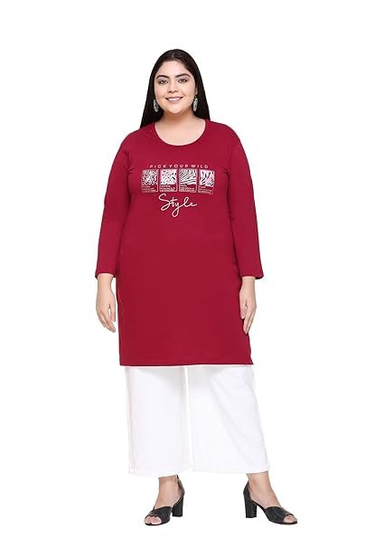 Image of RYSH Women's Plus Size Printed Nightshirt | Round Neck | 3 /4 Sleeve | Relaxed Fit Long Nightwear Top |
