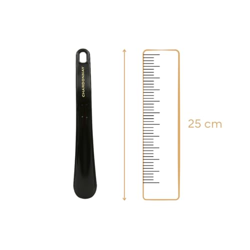 Image of Chardonnay Shoe Horn | Travel Friendly Shoe Wearing Stick for Men & Women | Medium Handle | Easy Slip-On for Shoes | Elegant Business, Wedding & Casual Formal Footwear Accessory - Black