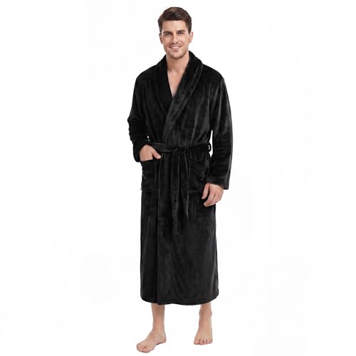 Image of U2SKIIN Mens Fleece Robe Plush Collar Shawl Bathrobe