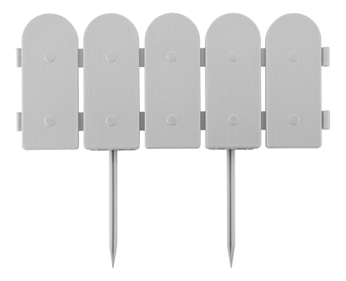 Evelyne Garden Border Plastic Edging: Wooden Fence Design - 16pcs Gray Yard Landscaping Fence Liner Lawn Edge Barrier - 20ft Kit of Decorative Lawn Panels Elements -Landscaping Edging-GMT-10374-E16