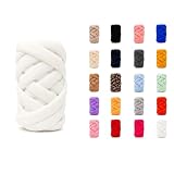 0.66lb Velvet Tube Yarn for Hand Knitting, Super Chunky Yarn for Arm Knitting Blanket, 20 Colors Jumbo Chenille Yarn for DIY Pet Beds & Baskets, Machine Washable, No Tools Needed (White)