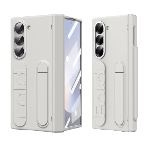Image of amazon basics 360 Full Protection Case for Samsung Galaxy Z Fold 6 - Built-in Screen Protector, Hinge Guard, Silicon Grip Strap & Kickstand - Gray