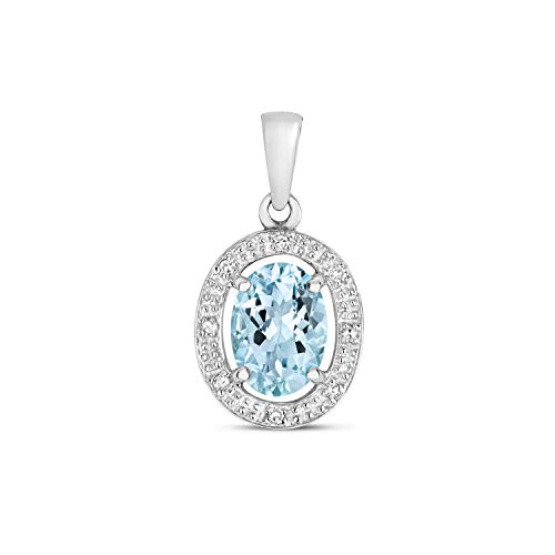 Pendentif Femme Or Blanc 17mm avec Diamant Brillant H-PK et Aquamarine Fine