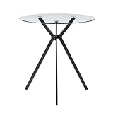 CorLiving Eliana Compact Glass Top Bistro Table with Black Iron Trestle Legs