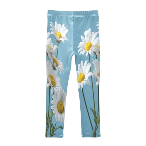 Toddler Girls Leggings Printed Yoga Pants Leggings White Daisy Bule Background for Kids2