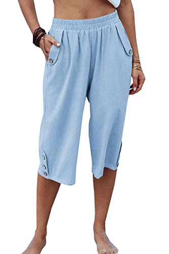 Image of Veatzaer Women's Elastic Waist 3 /4 Capri Harem Pants with Pockets Casual Loose Solid Yoga Trousers S-XXL